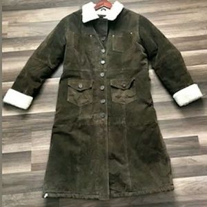 Womens real leather trench coat by buttons sz-xl